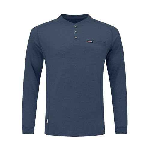 FR Shirts for Men 5.5oz 100% Cotton Lightweight Flame Resistant Long Sleeve Henley Shirt CAT2
