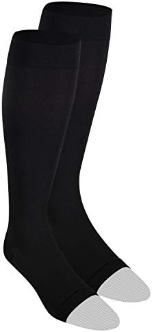 NuVein Medical Compression Stockings, 15-20 mmHg Support for Women & Men, Knee Length, Open Toe, Black, Small