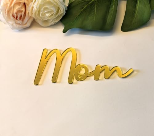 8pcs of Mom Cake Plaque,Acrylic Mum Cupcake Topper, Mothers Day Cake Toppers,Mummy Cake Topper for MOM Cake Topper,Mother's Day Decorations (6'', Gold Mirror)