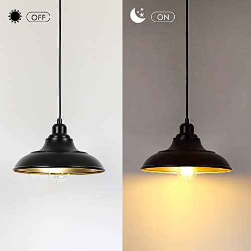 Pendant Lighting, Farmhouse Decor Adjustable Metal Hanging Lamp Ceiling Lamp, Hanging Light Fixtures, Industrial Black Pendant Lights for Kitchen Island Dining Room Barn, E26 Base, 2 Pack