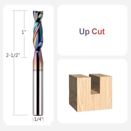 SpeTool 5PCS Upcut Spiral Router Bit 1/4 Inch Shank 1/4 Inch Cutting Diameter 1 Inch Cutting Length with TAC Coated, Solid Carbide Router Bits Set for CNC Wood Mill