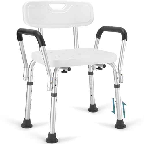 Shower Chair for Elderly and Disabled with Padded Armrests and Back, Adjustable Height Shower Seat, Easy to Assemble Heavy Duty Shower Chairs for Inside Shower, Handicap