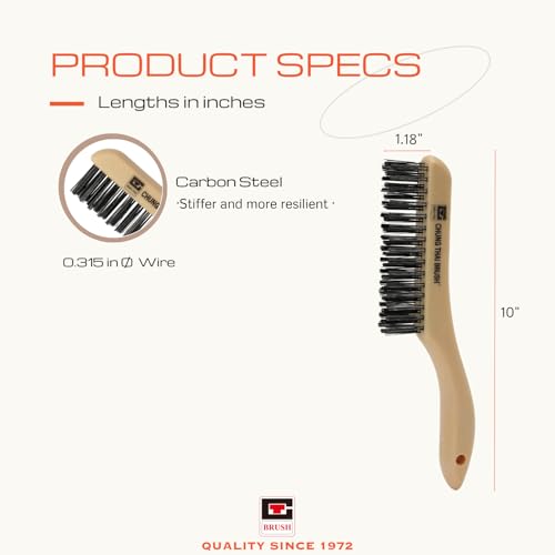 10¡° Plastic Handle Wire Brush Set (5624) ? 2 Pack 4 Row Scratch Brush Premium Carbon Steel Bristles, Durable, for Paint Removal, Rust Removal, Scrubbing, Deep Cleaning