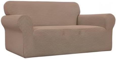 Easy-Going Stretch Oversized Loveseat Slipcover 1-Piece Sofa Cover Furniture Protector Couch Soft with Elastic Bottom for Kids Polyester Spandex Jacquard Fabric Small Checks Camel