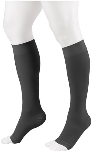 NuVein Medical Compression Stockings, 20-30 mmHg Support for Women & Men, Knee Length, Open Toe, Charcoal, Medium