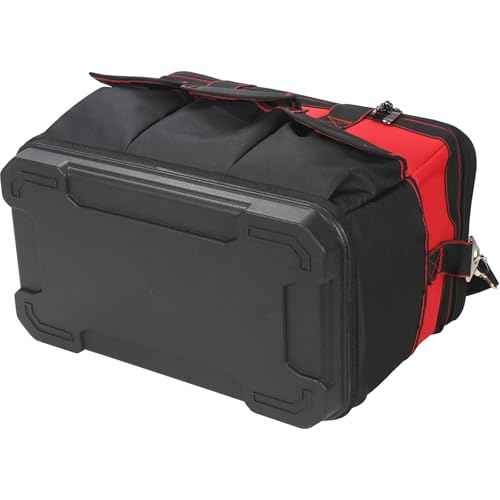 17 Inch Tool Bag with Adjustable Shoulder Strap,Wide Mouth Tool Bags,Heavy Duty Waterproof Tools Bag Organizer,Plastic Hard Bottom Base Tool Tote Bag for Men