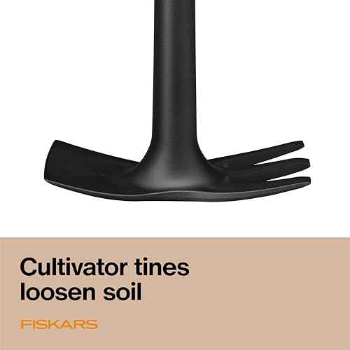 Fiskars Eco Cultivator Hoe with Dual-Function Design, Tapered Blade, Cultivator Tines, Ergonomic Handle, and UV-Resistant Build for Soil Care