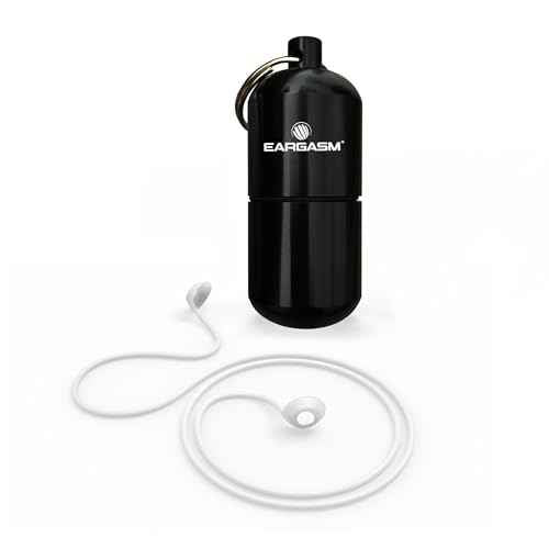 Eargasm Connector Cord and Large Keychain Carrying Case Combo for Earplugs - Keep Ear-Plugs Safe with Flexible Silicone Around the Neck Lanyard String and Large Metal Waterproof Keychain Carrying Case