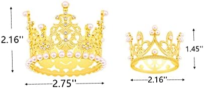4 Pcs Crown Cake Topper Mini Pearl Tiara Cake Toppers Wedding Birthday Cake Topper for Girls Party Baby Shower Birthday Cake Decorations (Gold)