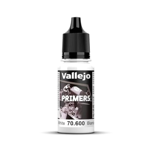 Vallejo - Surface Primer Color | White Acrylic Primer 18 ml (0.6 fl.oz.) | Matte Finish and Fast Drying | Perfect for Airbrushing and Great Adhesion to Figurines and Scale Models