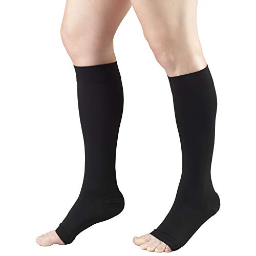 Truform 20-30 mmHg Medical Compression Stockings, Smooth Stretch Microfiber, Knee High, Open Toe, Black, 3X-Large