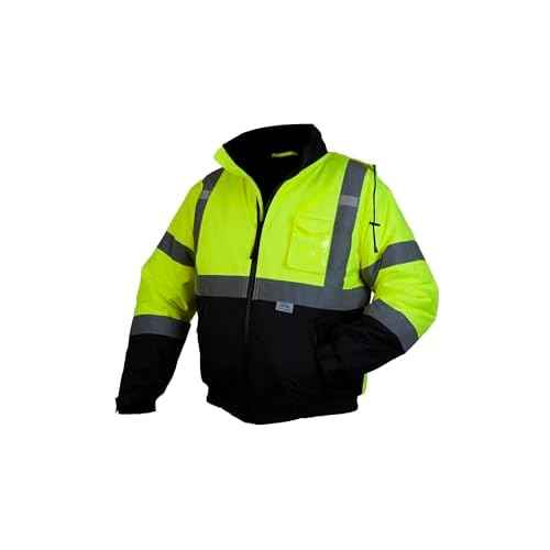 Pyramex Safety RJ3210XL RJ32 Series Jackets Hi-Vis Lime Bomber Jacket with Quilted Lining- Size Extra Large