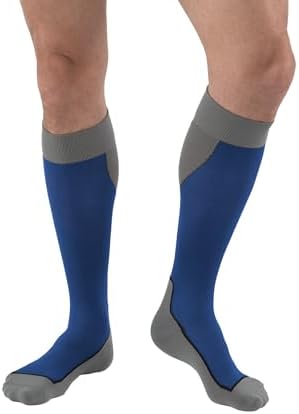 JOBST Sport Knee High 20-30 mmHg Compression Socks, Royal Blue/Grey, Small