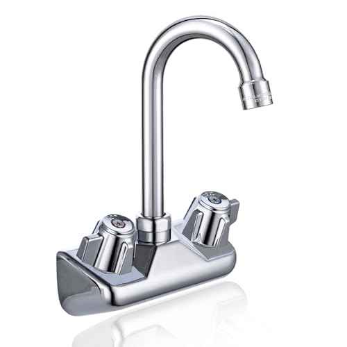 4" Center Hand Sink Faucet Kitchen Faucet Wall Mount Back Mount, Commercial Sink Faucet for Restaurant Triple 3 Compartment Sink, Gooseneck Knob Handle 2 Hole Industrial Laundry Bar, Brass