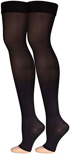 Truform Women's Compression Stockings, 20-30 mmHg, Thigh High Length, Open Toe, Opaque, Black, Large