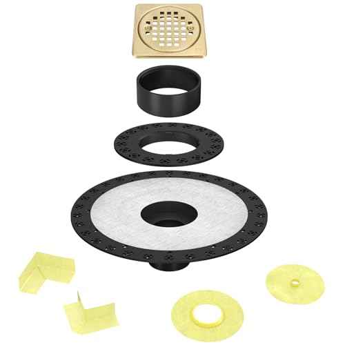 4¡± Drain Grate Kit - Compatible with Schluter Systems Kerdi Shower Drain - Shower Floor Drain Kit with Flange - SUS 304 Stainless Steel Grate & 2 Inch ABS Flange & CUPC Certification - Brushed Brass