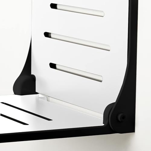 Seachrome Lift-Assist High Back Silhouette Folding Wall Mount Shower Bench Seat with White Frame