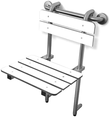 Portable Hanging Profile Bench Shower Seat with 18-inch Grab Bar, Grab Bar Supported, Stainless Steel, White