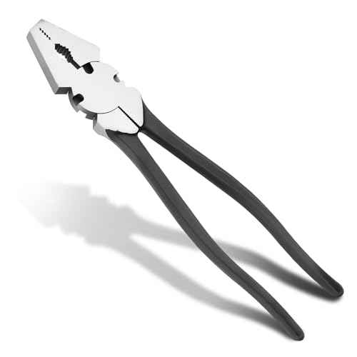 10'' Button Fence Pliers for Bending Cutting and Gripping Flat Nose Wire Cutter Plier for Construction and Wire Fencing Resists Rust and Corrosion