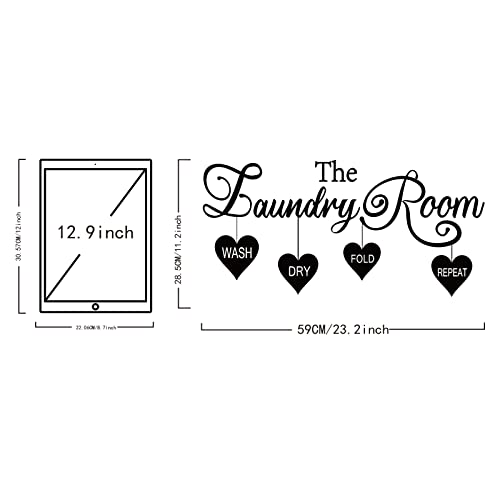 SUPERDANT The Laundry Room Wall Decor Wash Dry Fold Wall Sticker Vinyl Art Decal for Home Washing Machine Dryer Laundry Room Decor Black Home Wallpaper Decals Peel and Stick 23.2x11.2in
