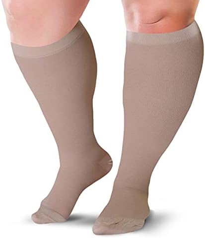 Knee High Compression Sock 20 To 30 mmHg for Women & Men For Wide Calf Travel, Nurse, Running, Cycling, Athletic & Maternity , 5X-Large Beige