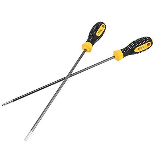 SEUNMUK 6 PCS 12 Inch long Magnetic Precision Screw Driver Tool Set, 3 Flat Head and 3 Cross Head Screwdriver Set, Magnetic Long Screwdriver Set with Rubber Handle