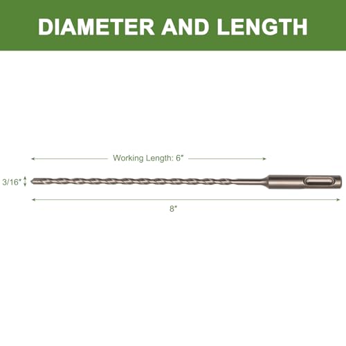 3/16" x 8" Masonry Drill Bits 3/16 in. SDS Plus Hammer Concrete Drill Bits for Block, Brick, Stone, 12 Pack