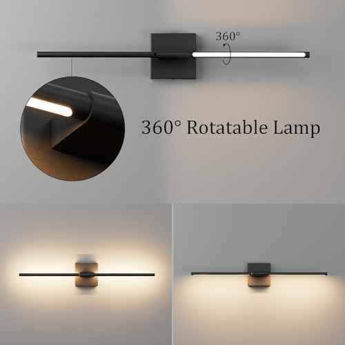 28In Black Vanity Light Modern LED Bathroom Light Fixtures Over Mirror 3000K 360¡Æ Rotatable Bathroom Sconce for Living Room
