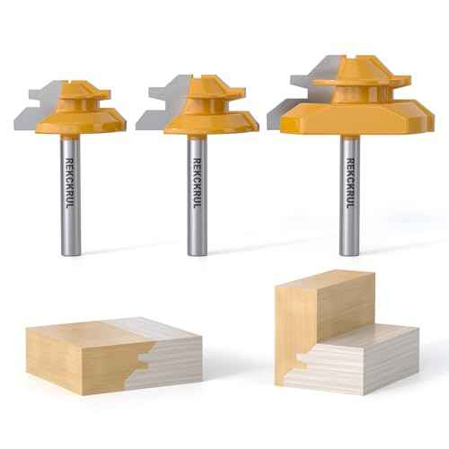 Professional 3 PCS 45 Degree Lock Miter Router Bit Set - Carbide Tipped, 1/4" Shank, Cutting Height: 1/2", 5/8", 3/4", Woodworking Tools for Cabinets, Drawers, Doors & Furniture