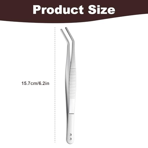 35 Pcs Stainless Steel Tweezers with Curved Serrated Tip, 6" Sewing Machine Tweezer Non-Slip High Precision Multipurpose Tweezer for Craft Sewing Repair Supplies, Silver