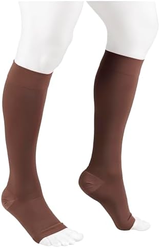 NuVein Medical Compression Stockings, 20-30 mmHg Support for Women & Men, Knee Length, Open Toe, Brown, 2X-Large