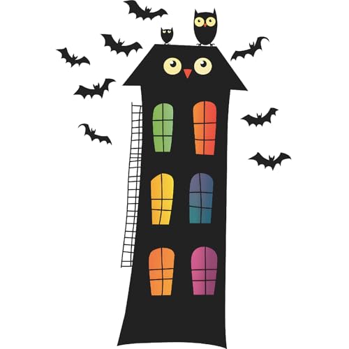 Spooky Halloween Door Stickers 24x35.4 inch Removable Black Owl Bats Decal Haunted House Decor for Front Door Kids Room Instant Spooky Season Decor