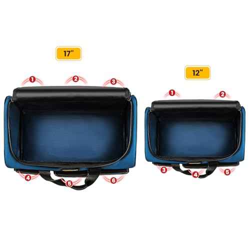 2 Pack Tool Bag for Men, 12 Inch & 17 Inch Heavy Duty Open Top Tool Bag with 5 Pockets for Electrician Tool Bags, Maintenance Workers, Plumbers, Household use