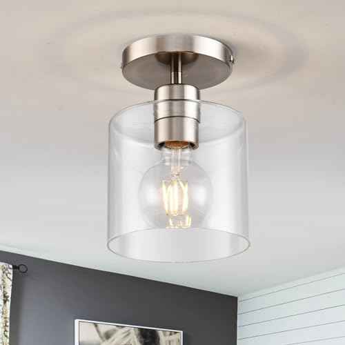 Brushed Nickel Semi Flush Mount Ceiling Light,Modern Ceiling Light Fixture for Closet Hallway Entryway,Hallway Light Fixture Brushed Nickel Finish 2 Pack