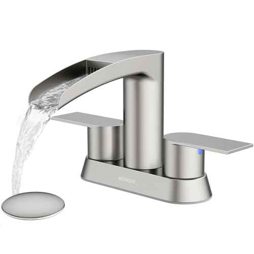 Bathroom Sink Faucet for 3 Hole, Hurran 4 Inch Bathroom Faucets with Pop-up Drain, Stainless Steel 2-Handle Waterfall Faucet for Sink, Brushed Nickel