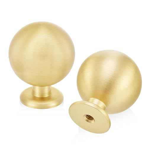 QOGRISUN 15-Pack Solid Brass Cabinet Knobs, Round Ball Gold Knobs for Dresser Drawer, 1.1-Inch Diameter, Sphere Cabinet Pulls, Brushed Brass Finish