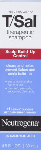 Neutrogena T/Sal Therapeutic Dandruff Shampoo,Scalp Build-Up Control,3% Salicylic Acid,Psoriasis Treatment,Seborrheic Dermatitis Shampoo,Clears Flakes,Fragrance Free,4.5 fl oz,(Pack of 4)