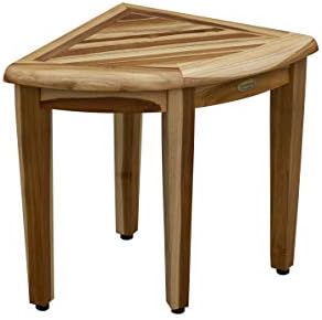 EcoDecors SnazzyCorner Waterproof Teak Wood Shower Bench Stool Seat Chair For Inside Shower Provides Safety, Storage, and Organization For Bathroom Accessories