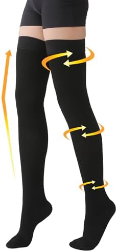 MGANG Medical 20-30 mmHg Compression Stockings for Women & Men, Pair, Thigh High Graduated Compression Socks, Closed Toe, Opaque, Support for Varicose Veins, Edema, DVT, Swelling, Flight, Black M