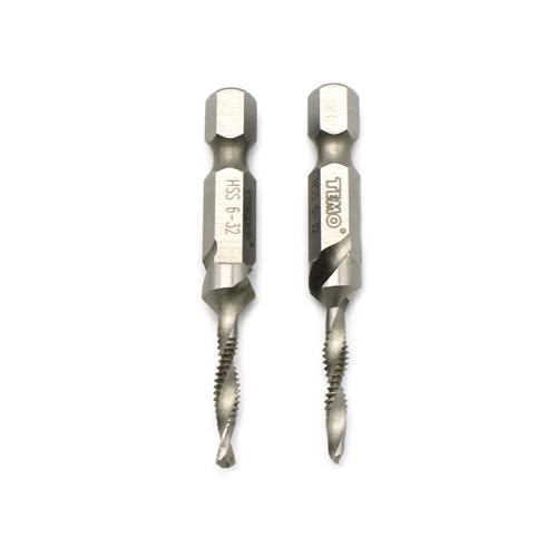 TEMO 2 pc 6-32 Combination Drill and Tap Multi Use Deburr Countersink Hex Bit