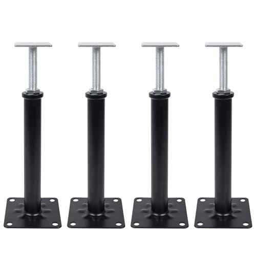4 Pack Adjustable House Floor Jacks ? 16"-20" Heavy Duty House Jacks for Leveling, Steel Support Posts for Beams, Decks, Crawl Spaces, Basements-Black