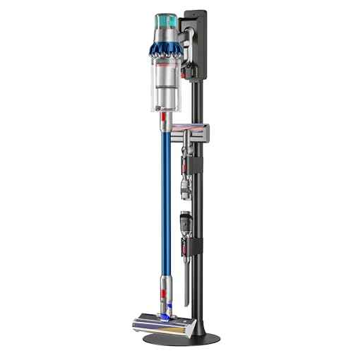 Vacuum Cleaner Stand, Compatible with Dyson Gen5 V15 V12 V11 V10 V8 V7 V6, Vacuum Holder with 2 Removable Accessory Clips, Cordless Vacuum Attachment Organizer with Built-in Cable Slot, Black