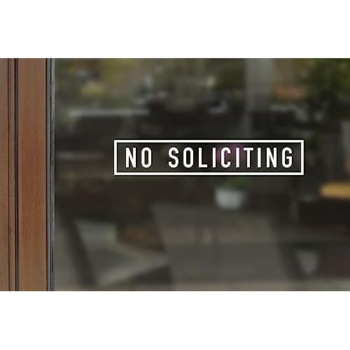 Premium White Vinyl Decal 13x3 inches: No Soliciting On the Inside of Storefront Window and Door- Elegant Front Door Greeting, No Salesmen Sticker Inside Attachment