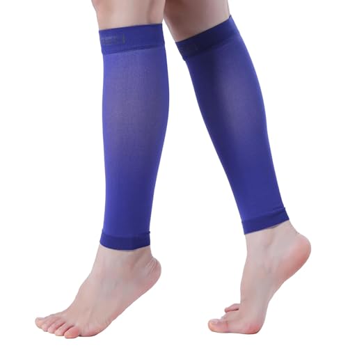 15-20mmHg 1 Pair Calf Compression Sleeve Men and Women Wide Calf Sleeve Brace Compression Socks for Leg Support, Shin Splint,Pain Relief (DARK BLUE, X-Large)