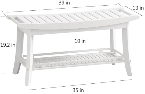 Bamboo Shower Bench Chair Bathroom Shower Stool Seat for Inside Shower Bathtub with Storage Shelf Shower Foot Rest for Shaving Legs 39 x 13 x 19.2 Inches White