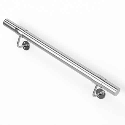 3 Ft Industrial Metal Stairs Handrail Kit, Sturdy Wall Mount 304 Stainless Steel Hand Rail, Indoor Outdoor Stair Railing Wood Concrete Brick Wall,1.65 in Round Pipe Grab Bar, Silver