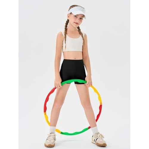 Haloumoning Girls Athletic Shorts Kids High Waisted Yoga Dance Biker Shorts Comfy Gymnastics Shorts 5-14Y