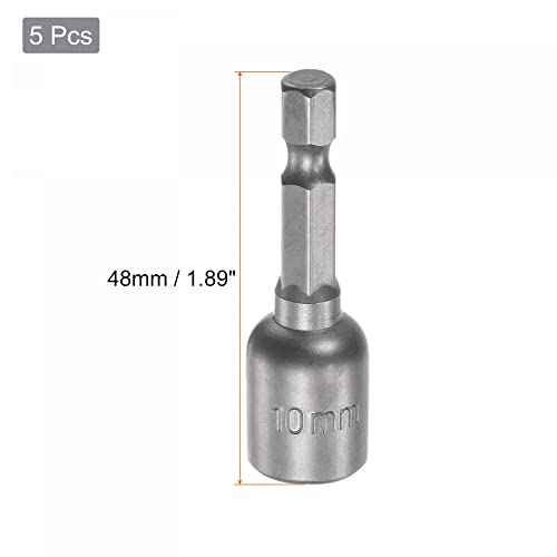uxcell Quick-Change Nut Driver Bit, 1/4" Hex Shank 10mm Magnetic Nut Setter Drill Bits, 1.89" Length, Metric 5 Pcs