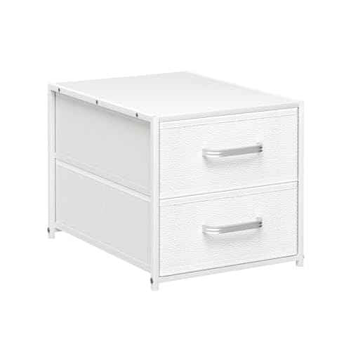 Stackable Storage Drawers - 2 Tier Closet Drawers, Closet Organizer with Metal Handles, Night Stand with Collapsible Bins, Fabric Dresser for Bedroom, Dorm, Office, White, 1 Pack