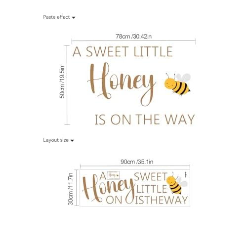 A Little Honey is on The Way Sign Decal for Balloon Arch Backdrop, Large Adhesive Letters Wall Sticker for Honey Bee Themed Party Photo Props Background